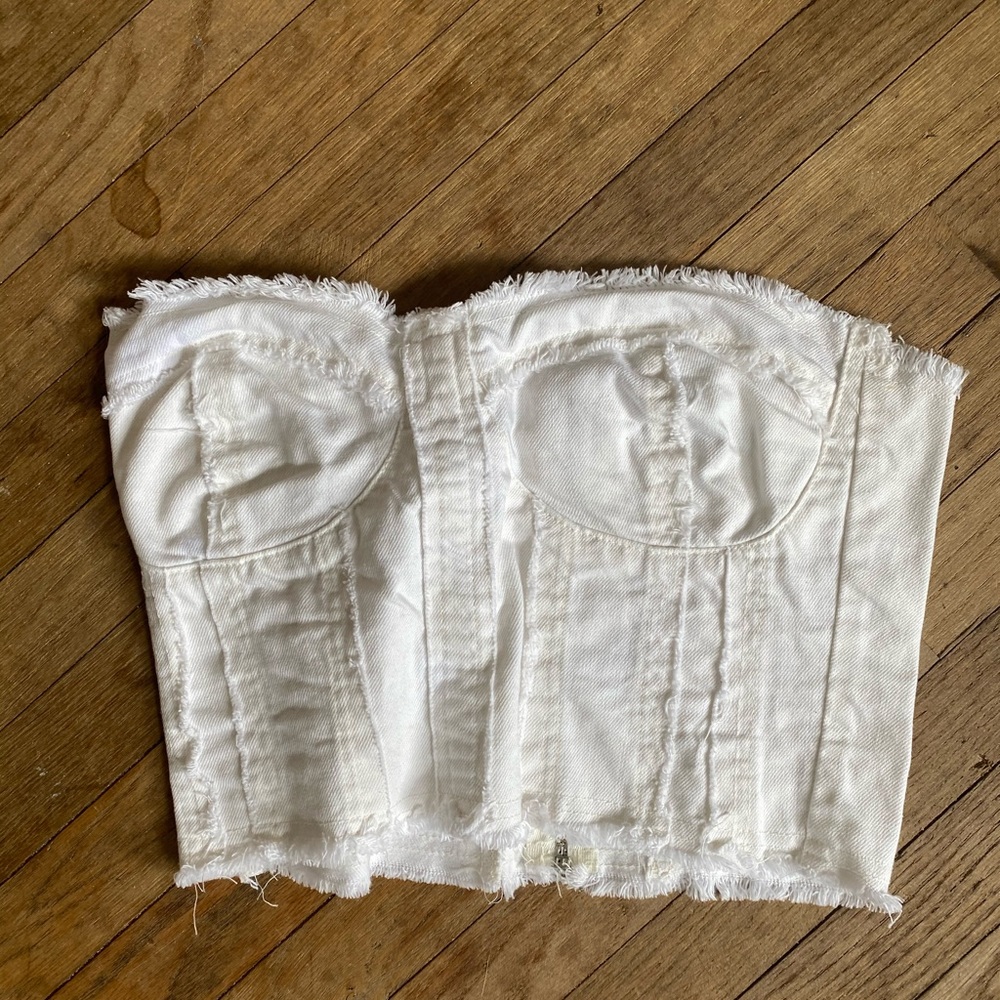 White Denim Crop Top